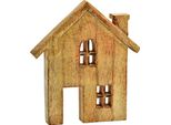 Espositore Haus In Legno Di Mango - Circa 20 X 18 Cm - Decorazione In Colore Naturale