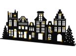 Villaggio Invernale Illuminato A Led In Legno - Ca. 57 X 22 Cm - Fila Di Case Decorative Xxl In Nero
