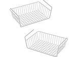 1.10 Cesto Portaoggetti Sottopiano In Metallo In Set Da 2 - Ciascuno Ca. 40 X 26 X 11 Cm - Cesto Da Appendere In Bianco (Set Da 2)