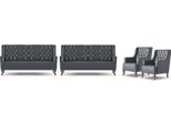 Set Di Divani Chesterfield Poltrona A 3 Posti Divano In Legno Nero In Pelle