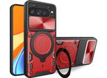 Custodia Per Google Pixel 9 Pro Xl A Doppio Strato Con Copertura Della Fotocamera E Supporto Ad Anello Rosso
