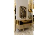 Cassettiera A Specchio Con Specchio Oro Acciaio Inox Legno Soggiorno Di Lusso