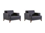 Poltrona Poltrona In Pelle Nera Moderna Imbottita Cuscino 1 Posto Legno