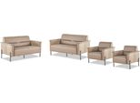 Set Di Divani Beige Set Di Divani 2 Posti 2X Poltrona Pelle Moderna Acciaio Inox