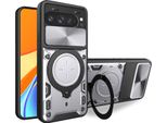 Custodia Per Google Pixel 9 Pro Xl A Doppio Strato Con Copertura Della Fotocamera E Supporto Ad Anello Argento