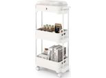 Carrello A 3 Livelli Costway, Carrello Portaoggetti Con Coperchio E Ripiani Rimovibili, Carrello Mobile Multiuso Con Telaio In Alluminio E Ruote Bloccabili Bianco
