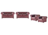 Set Di Divani In Pelle Poltrona A 2 Posti Bordeaux Chesterfield Classico Legno 4 Pezzi.