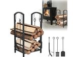 Sessamen-Lp Porta Legna Da Ardere Supporto Per Legna Da Ardere Nero Porta Legna Da Ardere Porta Legna Da Ardere Con 4 Attrezzi Da Caminetto Aiuto Per Impilare I Ceppi Di Legna Da Ardere (74X40X38Cm)