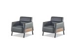 Set Di Poltrone In Pelle 1 Posto Poltrona Nera In Pelle Acciaio Inox Legno Morbido