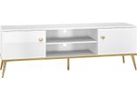 Selsey Darrby - Mobiletto Tv Bianco Opaco/Lucido, Gambe Dorate, 160 Cm