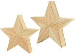 Set Di 2 Stelle Decorative In Legno, Finitura Naturale - Circa 26,5 / 21 Cm - Stella In Legno Da Appoggiare