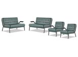 Set Di Divani Verde Unicolore Moderno Stile Acciaio Chesterfield Pelle Legno