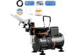Set Di Aerografi Con Compressore D'aria E Doppio Ventilatore - Sistema Di Aerografi Professionali Con 3 Aerografi, Supporto, Ruota Di Miscelazione Dei Colori, Pennelli Di Pulizia - Ideale Per Arte, Unghie, Biscotti, Make-Up