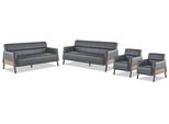 Set Di Divani 3 Posti 2X Poltrona Pelle Nera Divani Moderni Pelle Legno Morbido