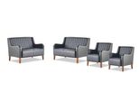 Set Completo Di Divani In Pelle, Divano, Poltrona A 2 Posti, Nero, Moderno