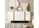 Credenza Lucida Merax, Credenza Moderna Con 2 Ante E 4 Cassetti, Design Elegante Per Soggiorno O Sala Da Pranzo, Bianco