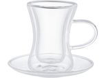 Set Di Bicchieri Da Tè A Doppia Parete 4 Pezzi Con Manico 80 Ml - Vetro Resistente Al Calore Trasparente