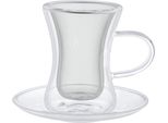 Set Di Bicchieri Da Tè A Doppia Parete Da 4 Pezzi Con Manico 80 Ml - Vetro Antracite Resistente Al Calore