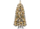 Costway Albero Di Natale Artificiale Da 150 Cm Con Luci, Albero Di Natale Pop-Up Con 130 Luci Led Bianco Caldo E 378 Punte Di Rami, Albero Di Natale Floccato