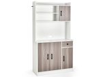 Costway Mobile Da Cucina Alto 180 Cm Con Stazione Di Ricarica Integrata, Credenza Buffet Con Piano, Piano Di Lavoro, 4 Ripiani Regolabili Bianco
