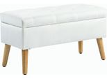 Homcom Panca Con Contenitore, Panca Imbottita Con Coperchio, Panca Letto Con Aspetto Vellutato, Per Corridoio Camera Da Letto Soggiorno, Legno Di Gomma 80 X 35 X 42 Cm Bianco