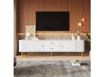 Abrihome Mobile Tv Con 4 Cassetti E 2 Ante, Mobile Tv Basso Con Lati Ondulati Mobile Tv-170X34X45Cm