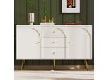 Cassettiera Abrihome Con 3 Cassetti E 2 Ante, Credenza Con Ripiano Regolabile, Larghezza 140 Cm, Bianco