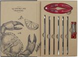 Set Di Utensili Per Crostacei - Set Completo Per Aragoste E Granchi - 6 Forchette In Acciaio Inox, 6 Picconi E Schiaccianoci Rosso - Argento