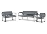 Set Completo Divani In Pelle Nera Divano 3 Posti Poltrona 2 Posti Legno