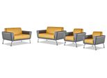 Set Completo Poltrona 2 Posti Giallo Grigio Acciaio Inox Pelle Set Divani