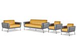 Set Di Divani 3 Posti Poltrona 2 Posti Giallo Grigio Acciaio Inox Pelle Legno Moderno