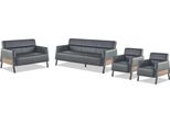 Set Completo Poltrona 3 Posti 2 Posti Divano Poltrona In Pelle Nera