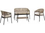Set Di Divani Divano 2 Posti Lusso Rattan Moderno 2X Poltrona Tavolino Beige