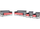 Set Di Divani 3 Posti Poltrona Nero Rosso Pelle Divani Pelle Acciaio Inox Legno