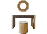 Set 3Pz Tavolo Da Toilette Con Specchio Sgabello Camera Da Letto Stile Italia Sequoia Nuovo