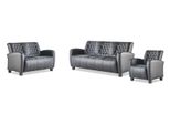 Set Completo Di Divani In Pelle Chesterfield A 3 Posti E 2 Poltrone Nere