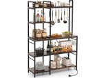 Scaffale Da Cucina Costway, Scaffale In Piedi Con Prese, 5 Ripiani Scaffale Per Microonde Con Ripiani E 10 Ganci A S, Struttura In Metallo Fino A 100Kg Marrone Vintage, 107X37X160C