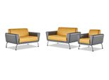 Set Di Mobili Da Salotto Divani In Pelle Poltrona 2 Posti Giallo Grigio Acciaio Inox Legno