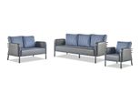 Set Di Divani Moderni 3 Posti 2 Posti Poltrona Pelle Blu Grigio Acciaio Inox