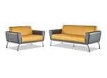Set Di Divani 3 Posti 2 Posti Giallo Grigio Set Di Divani In Pelle Acciaio Inox