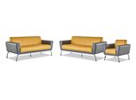 Divano In Pelle Acciaio Inox Moderno Giallo Grigio Set Poltrona 3 Posti