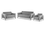 Set Completo Poltrona 3 Posti 2 Posti Pelle Grigia Divano Moderno Tessile