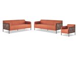 Set Di Divani In Pelle Moderno Completo Divani 3 Posti Poltrona Arancio Acciaio Inox