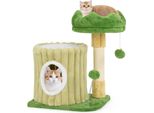 Costway Albero Da Graffio Piccolo, Albero Per Gatti Con Piattaforma, Tiragraffi In Sisal, Grotta Per Gatti E 2 Palline, Legno E Peluche, Albero Da Arrampicata Per Gatti Verde