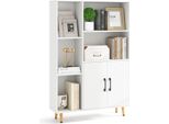 Costway Libreria A Due Ante, Scaffale Verticale Da 119 Cm Con 5 Scomparti Aperti E Mobile Contenitore, Vetrina Moderna Con Gambe In Metallo Bianco