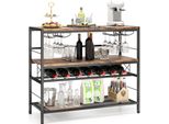 Costway Portabottiglie A 4 Livelli, Tavolo Wine Bar Da 104 Cm Con Cantinetta E 4 File Di Portabicchieri, 7 Bottiglie E 16 Bicchieri Brown