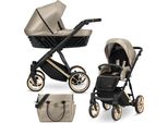Ivento Passeggino Carrozzina Per Bambini Seggiolino Auto Completo Set Passeggino 2 In 1 (Eco Cappucino Metalic, Colore Telaio: Oro)