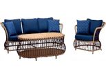 Set Di Divani Divano 3 Posti Lusso Rattan Moderno Blu Poltrona Tavolino Da Caffè