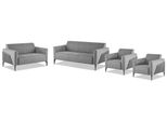Sofagarnitu Set 3 Posti A Sedere 2 Posti A Sedere Poltrona Grigio Tessile Acciaio Inox Legno Moderno