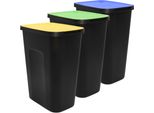 3.03 Cestino Per Rifiuti Con Coperchio Incernierato - Capacità Circa 50 Litri / Set Di 3 - Cestino Per Rifiuti In Giallo, Blu, Verde (Grande / 3X 50 Litri)